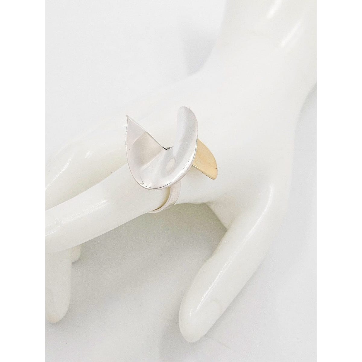 Kaunis Koru Jewelry Designer Finnish Kaunis Koru Sterling & Gold Modernist HUGE Ring 1976