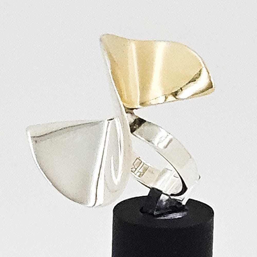 Kaunis Koru Jewelry Designer Finnish Kaunis Koru Sterling & Gold Modernist HUGE Ring 1976