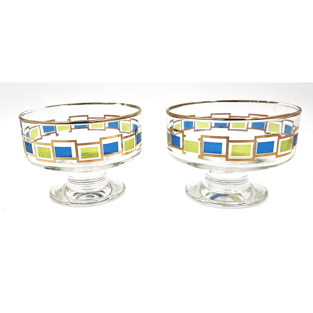 Libbey Serveware Mid Century Modern Libbey Set of 2 Footed Sherbet Dessert Bowls Circa 1960&