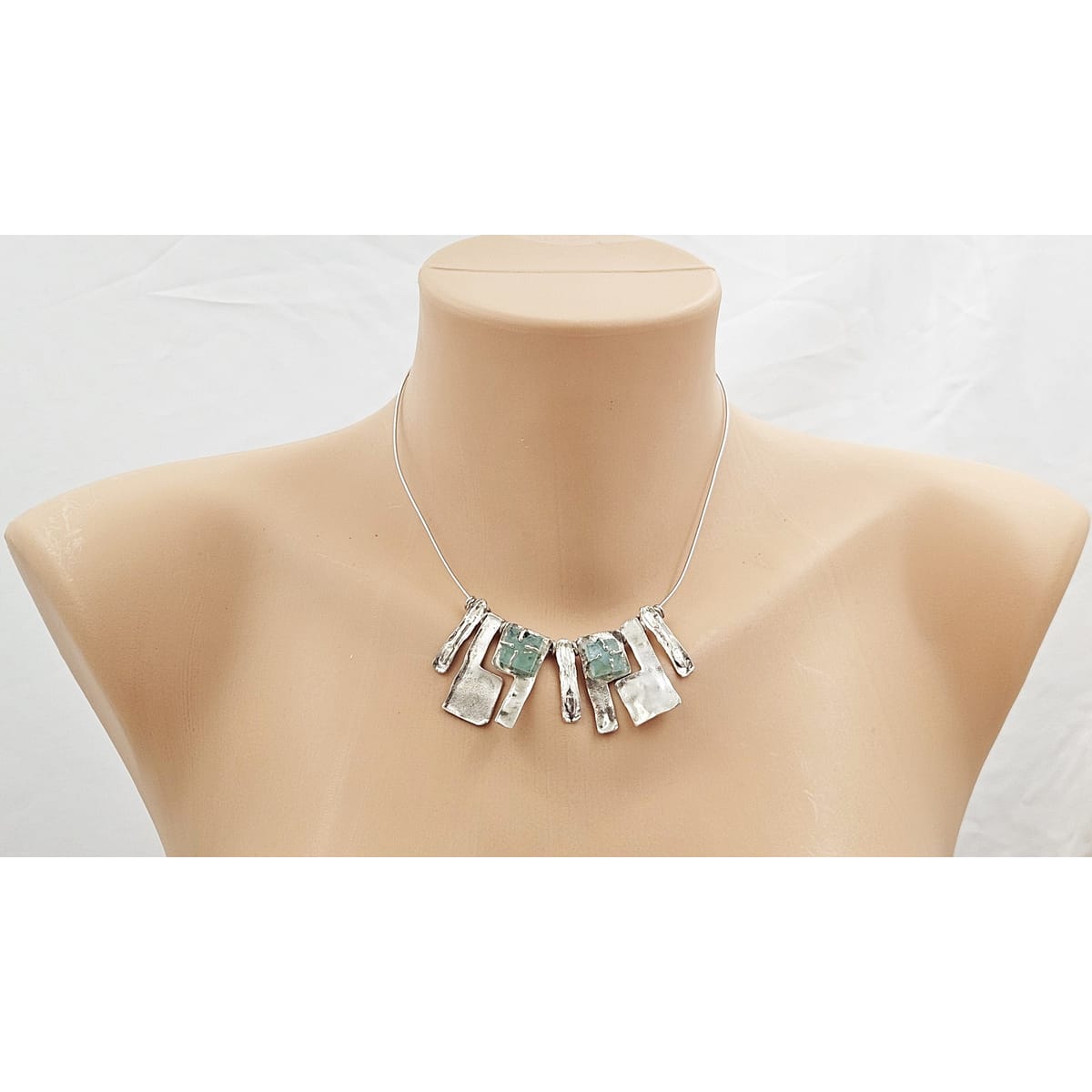 Luli Hammerstein Jewelry Luli Hammersztein Sterling Roman Glass Modernist Necklace & Bracelet Set 1980s