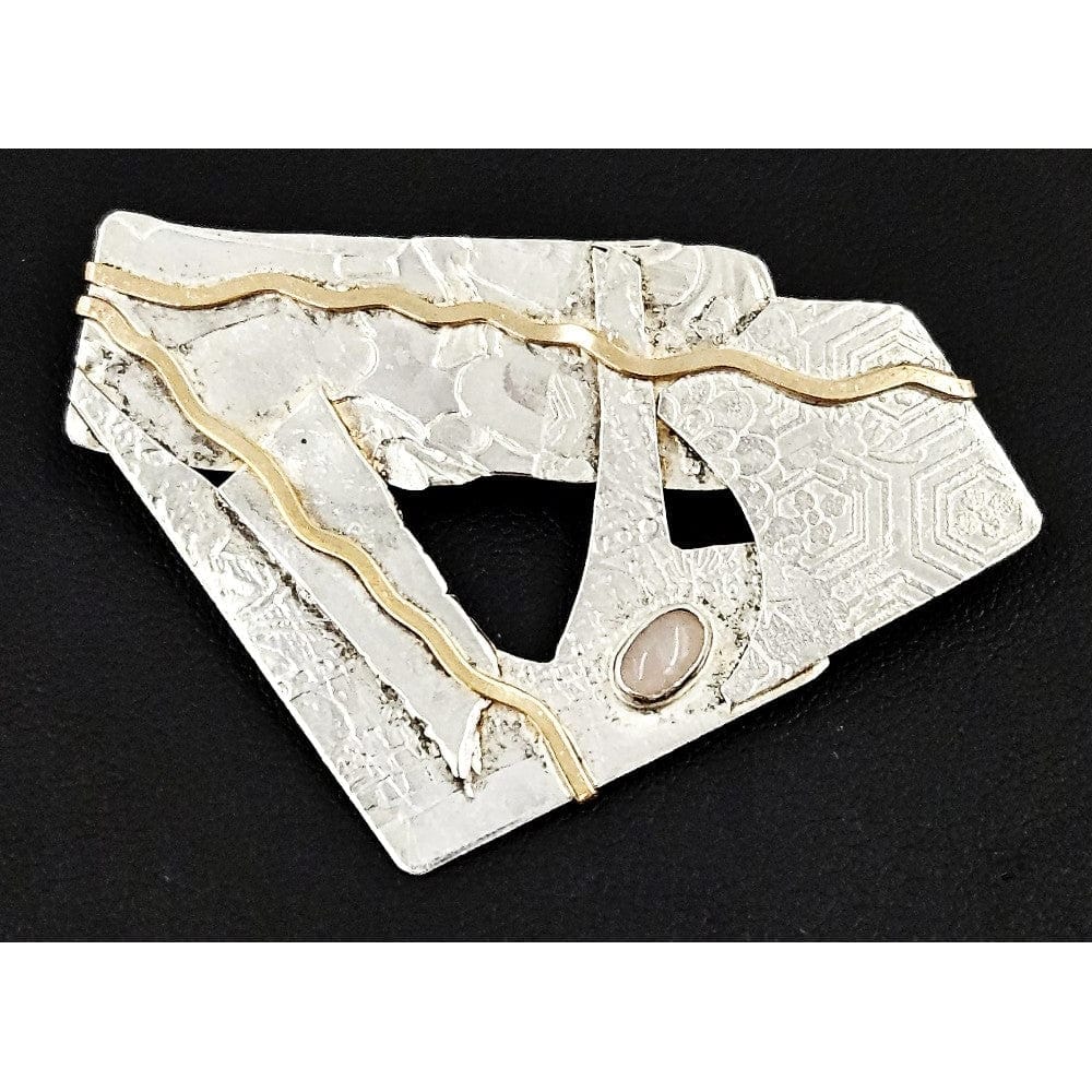 Lynda Thorp Jewelry Fab! Lynda Thorp Sterling 14K Rose Quartz Modernist Abstract Brooch 1991