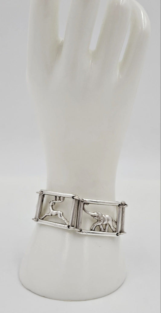Martin Elmblad Sweden Jewelry Martin Elmblad Sweden Sterling Reindeers Elephants Panel Link Bracelet 1946