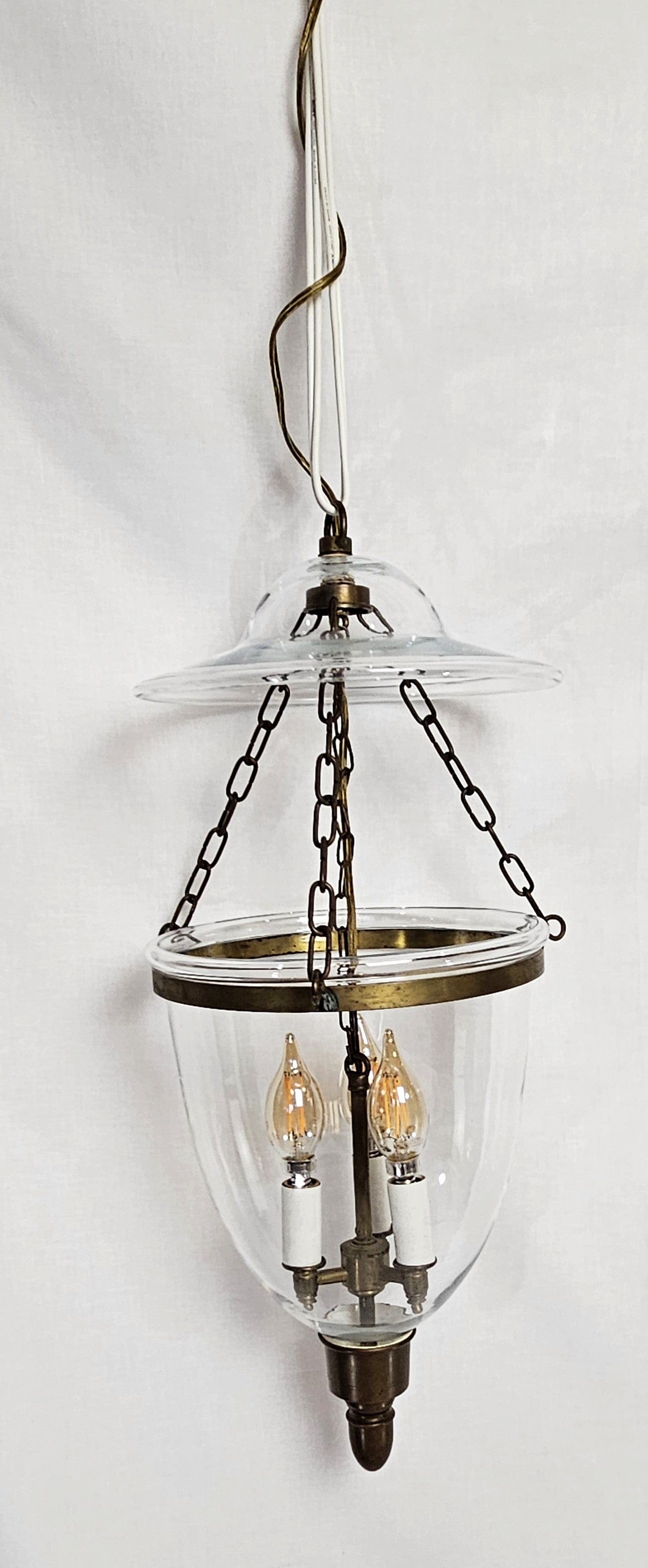 MCM Lamp Lighting MCM Cloche Glass and Brass Hanging Bell Jar Style Light