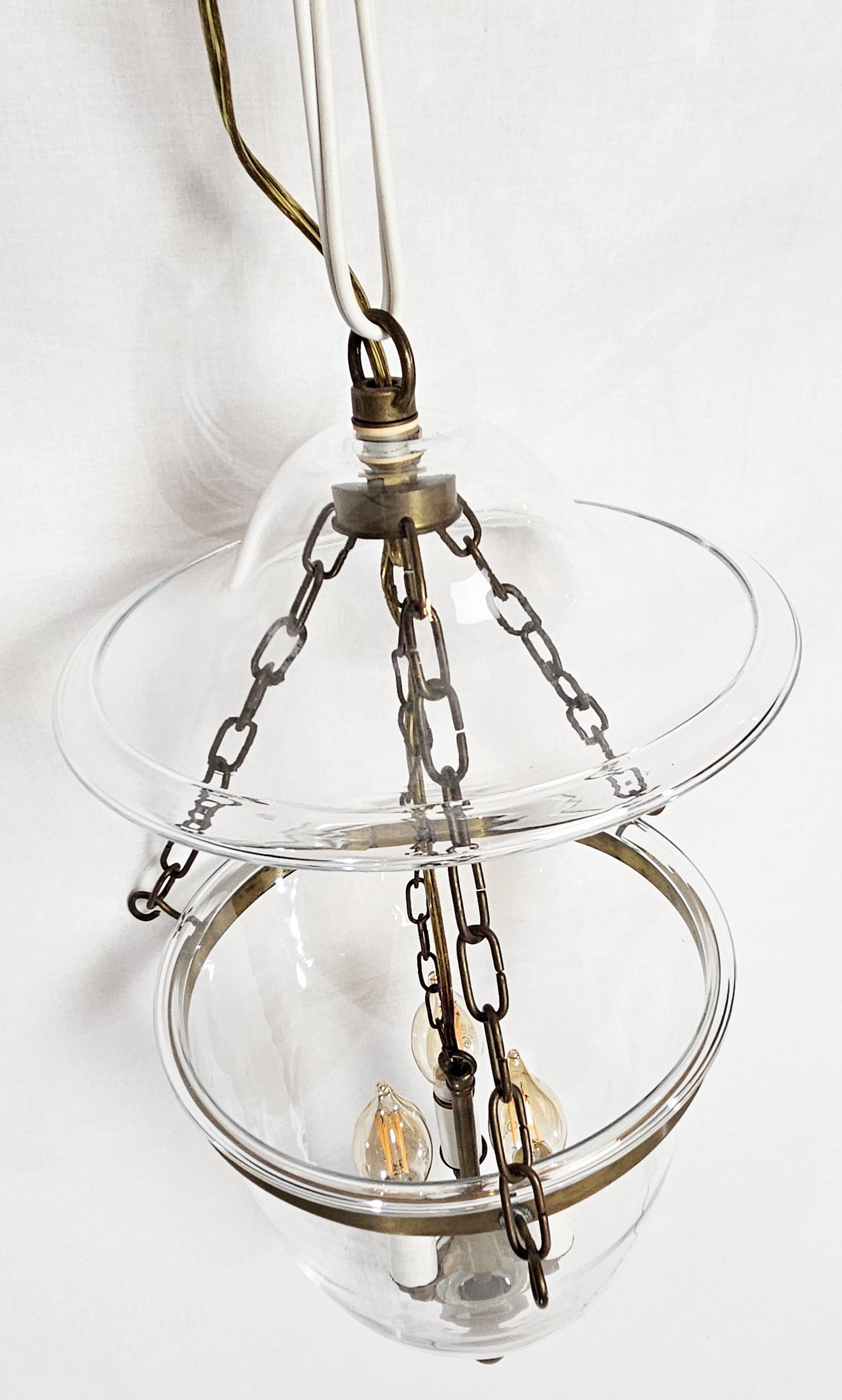 MCM Lamp Lighting MCM Cloche Glass and Brass Hanging Bell Jar Style Light