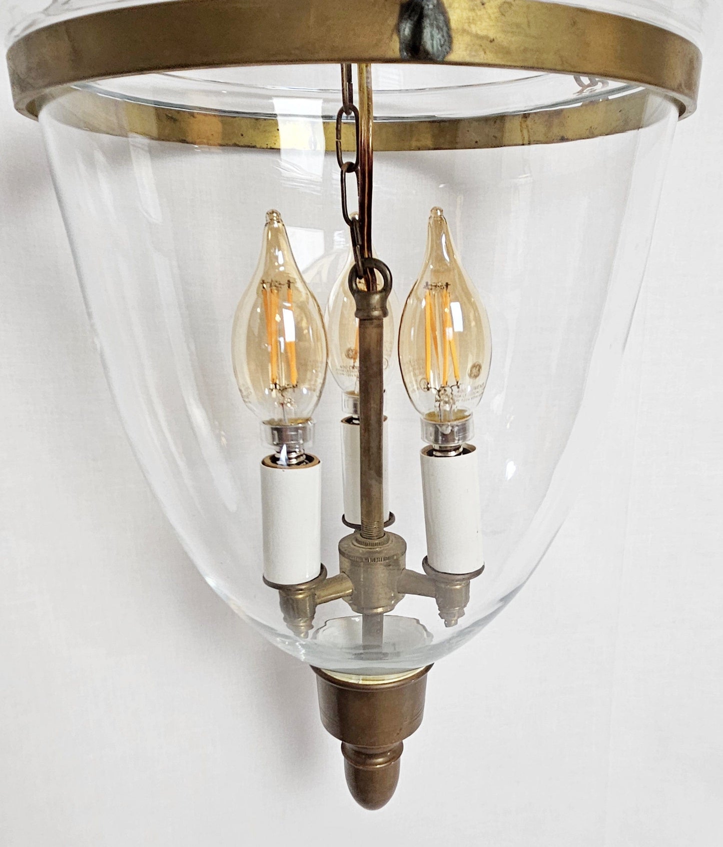 MCM Lamp Lighting MCM Cloche Glass and Brass Hanging Bell Jar Style Light