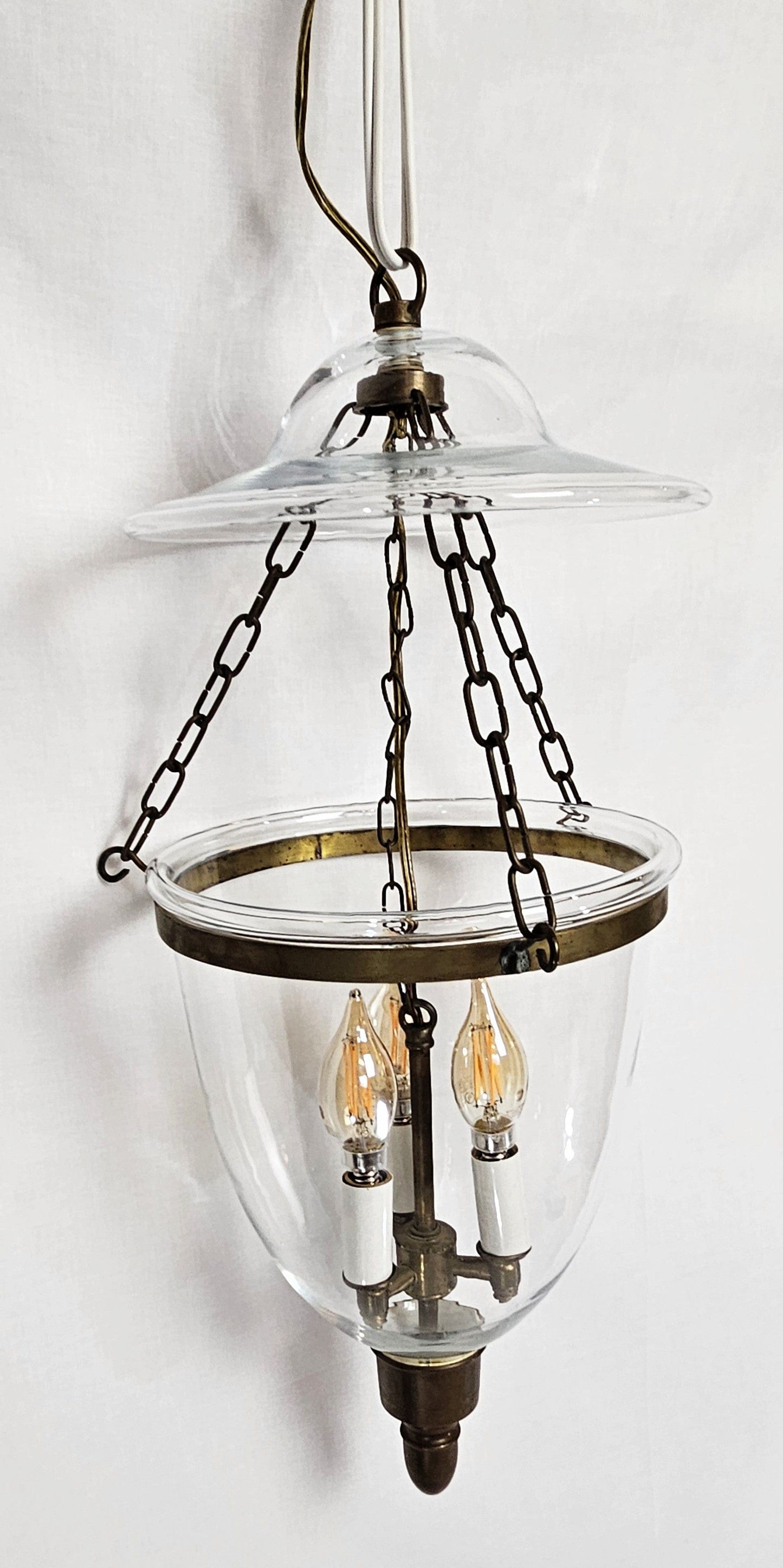 MCM Lamp Lighting MCM Cloche Glass and Brass Hanging Bell Jar Style Light