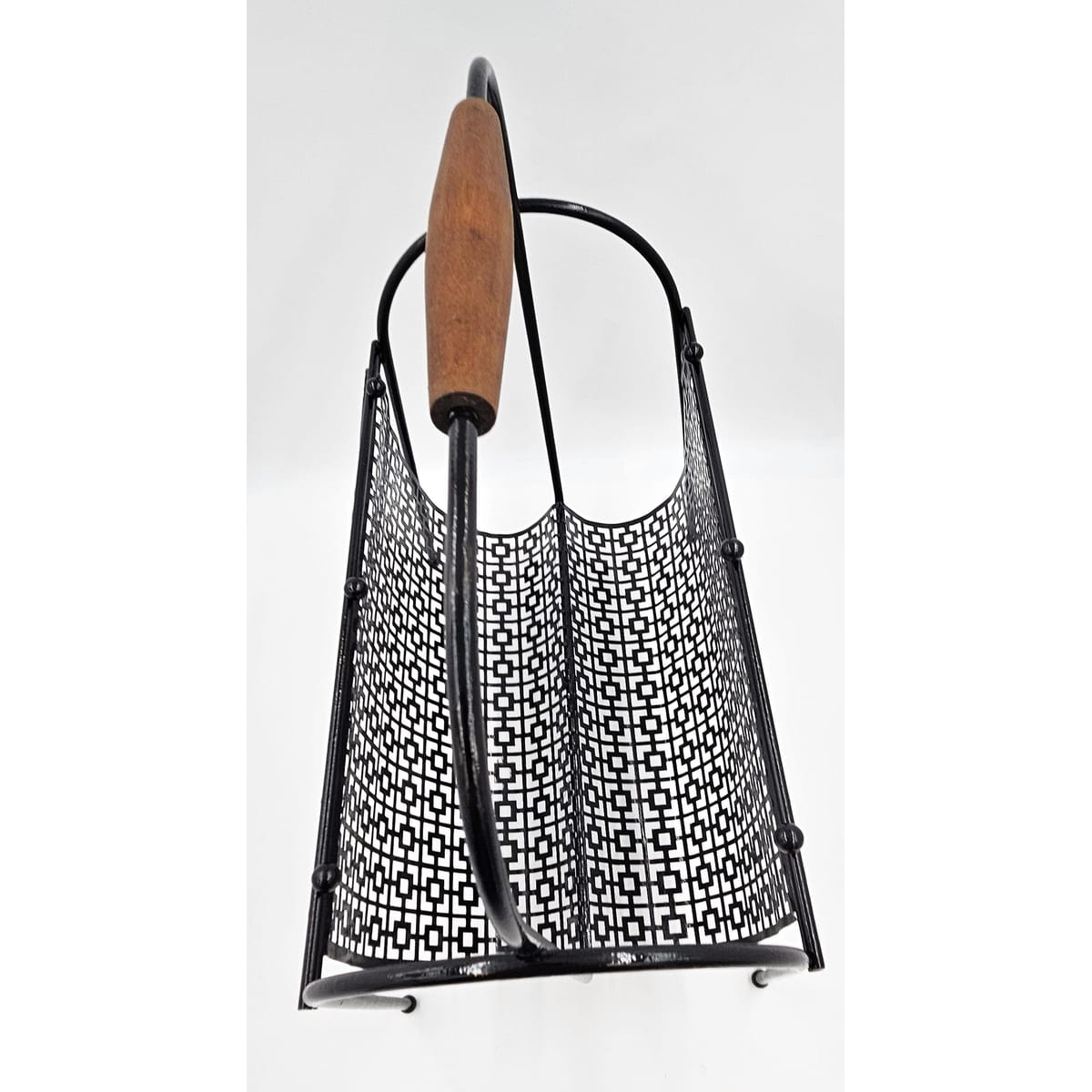 MCM Magazine Rack Magazine Rack Fabulous 1950s Mod Patterned Black Steel Double Magazine LP Record Holder