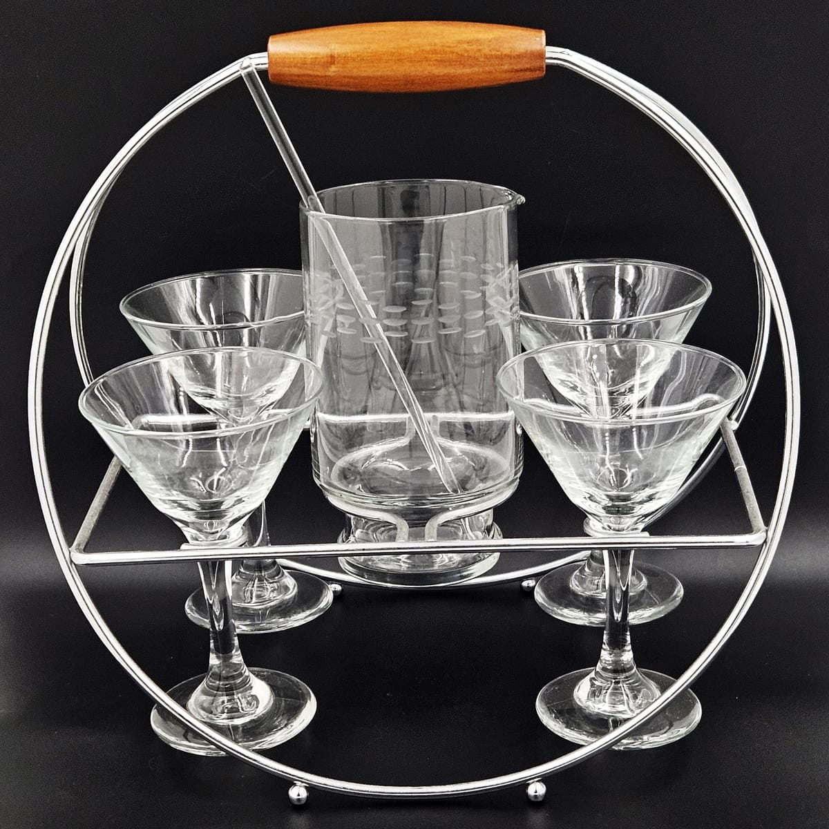 MCM Martini Caddy Set Barware MCM Chrome Martini Caddy with Crystal Martini Glasses & Pitcher