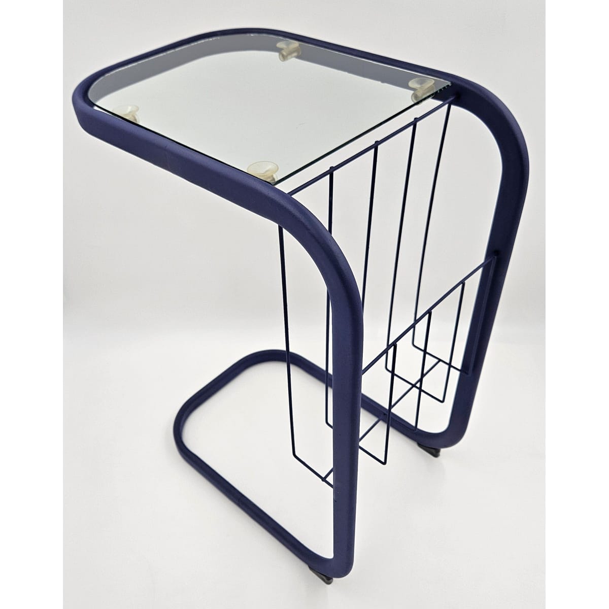 Refurbished Enameled Brass and Glass Magazine Rack Accent Side Table 1960s, view 4 of 10