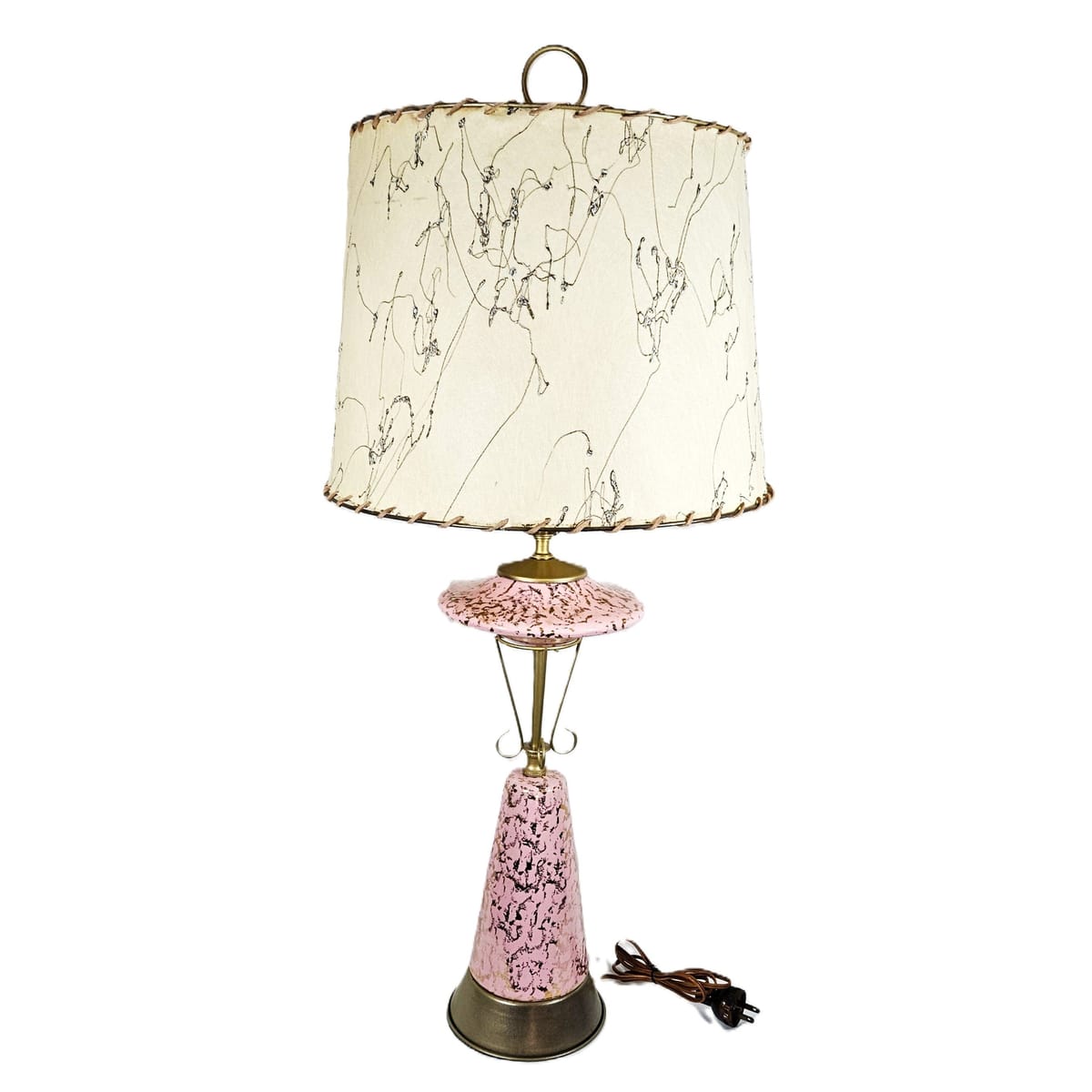 MCM Retro Atomic Lamp Lighting MCM Retro Atomic Large Pink & Gold Ceramic + Brass Table Lamp Orig Shade