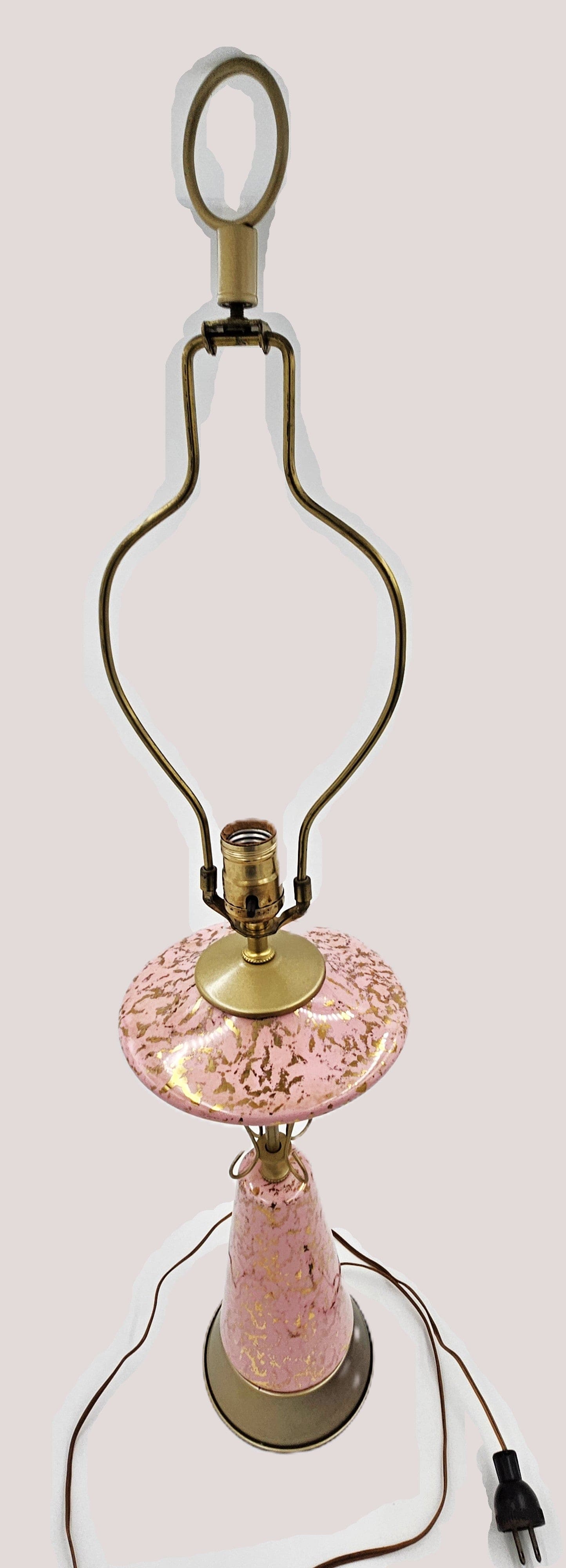 MCM Retro Atomic Lamp Lighting MCM Retro Atomic Large Pink & Gold Ceramic + Brass Table Lamp Orig Shade