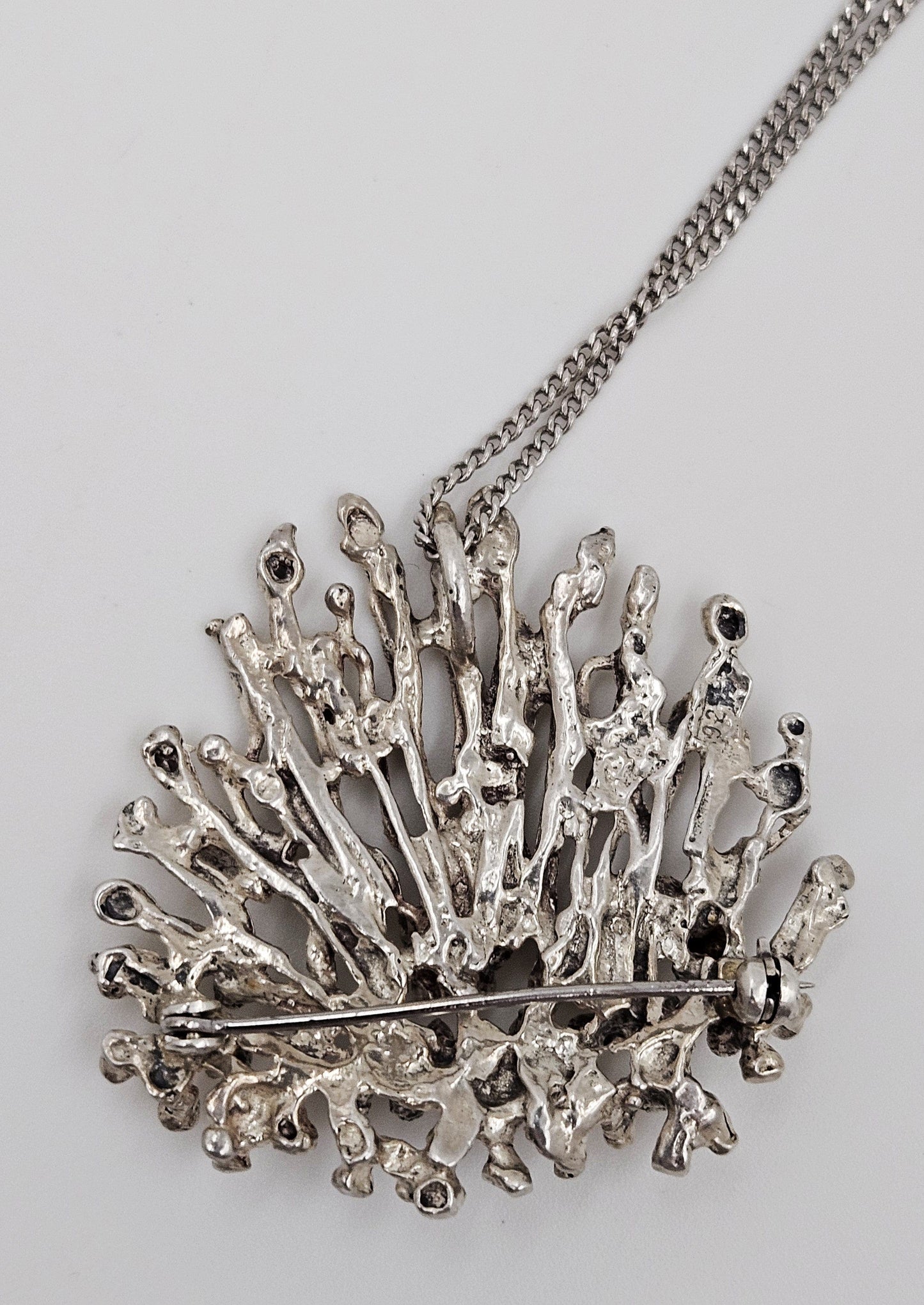 MCM Sterling Artisan Brooch Jewelry 925 Silver Abstract Brutalist 3D Pin/Pendant Necklace
