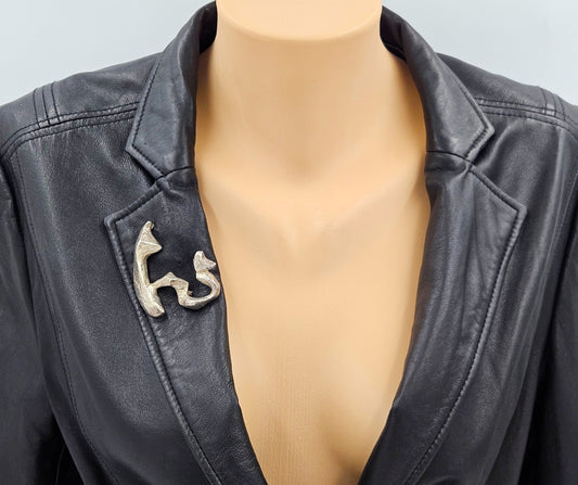 MCM Sterling Artisan Brooch Jewelry 925 Silver Abstract Modernist 3D Brooch