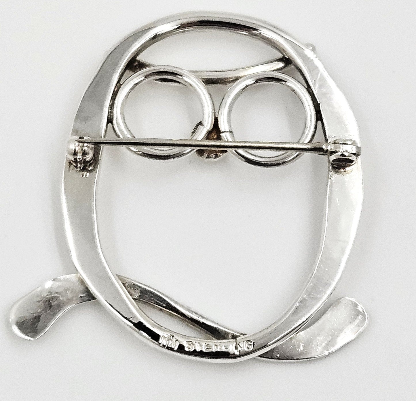 MCM Sterling Artisan Brooch Jewelry MCM Modernist Sterling Silver Owl with Glasses Brooch