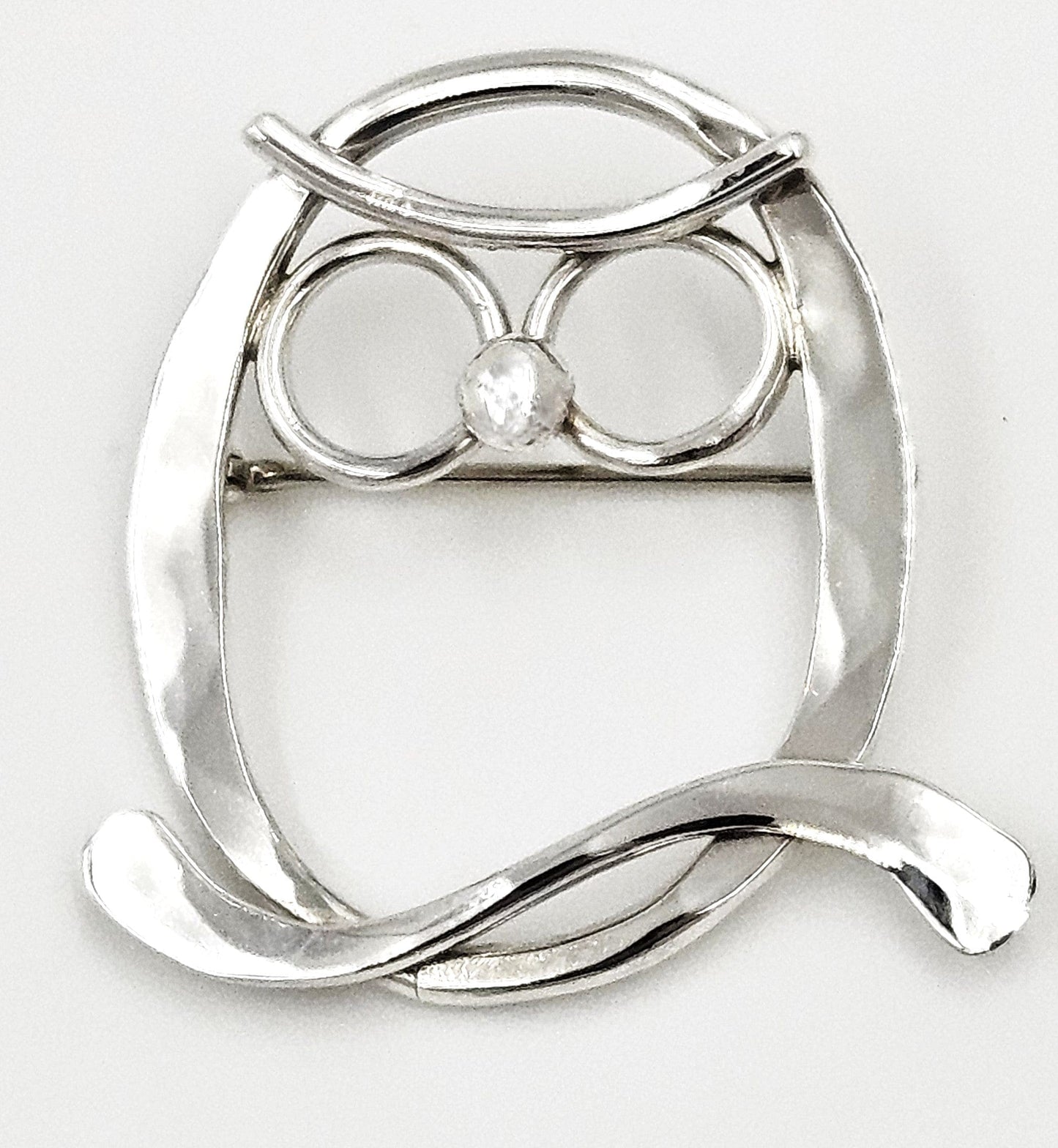 MCM Sterling Artisan Brooch Jewelry MCM Modernist Sterling Silver Owl with Glasses Brooch