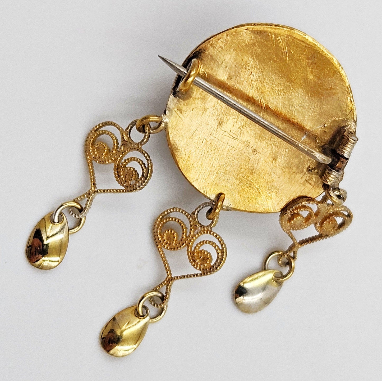 MCM Sterling Garnet Solje Jewelry MCM Scandinavian Gilt Sterling Domed Filagree Solje Brooch w/Garnet Stone