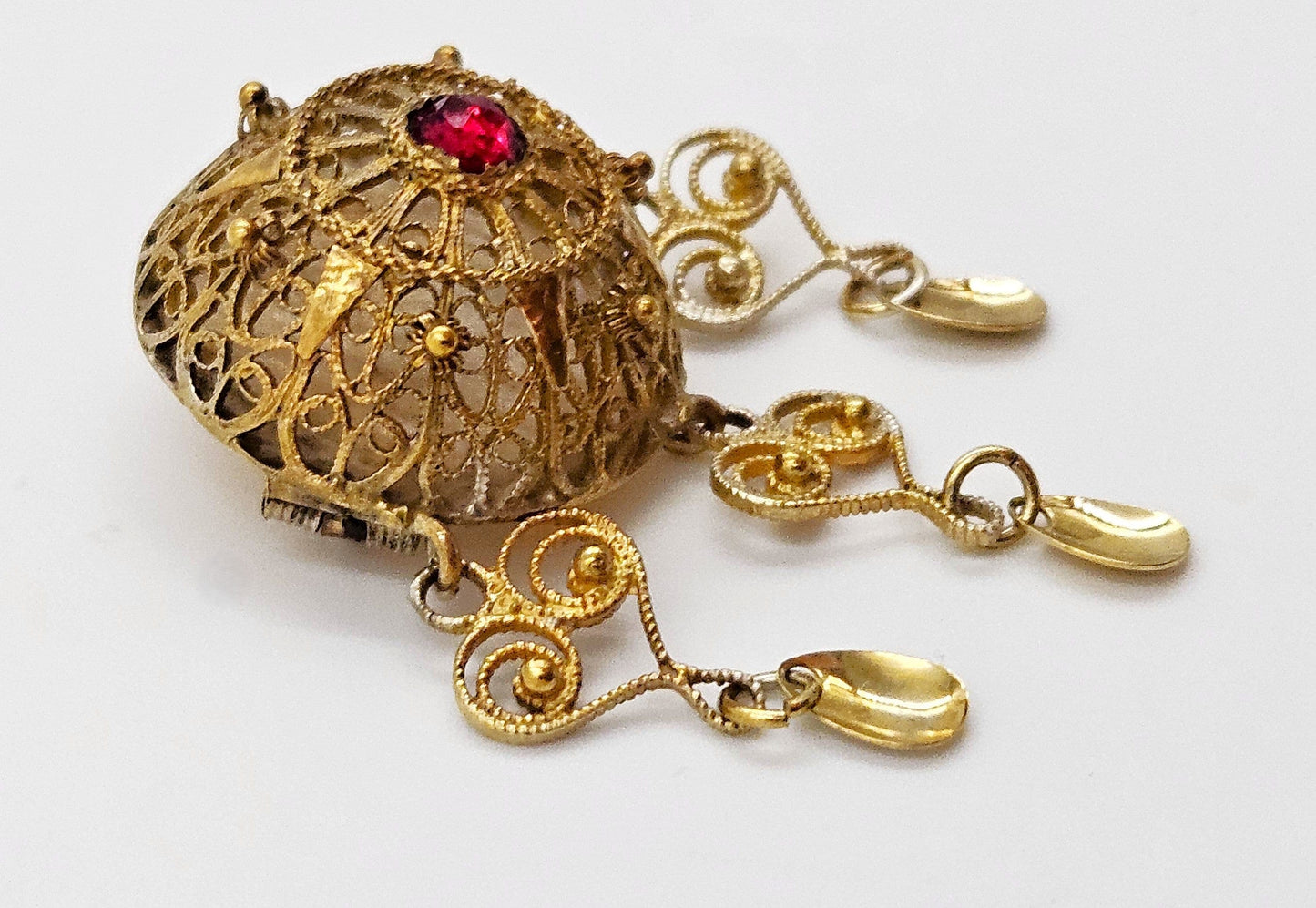 MCM Sterling Garnet Solje Jewelry MCM Scandinavian Gilt Sterling Domed Filagree Solje Brooch w/Garnet Stone