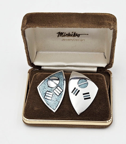 Michiko Jewelry Design Jewelry Carol Matsumoto Michiko JewelryDesign Sterling 14k Gold Modernist Earrings 90s