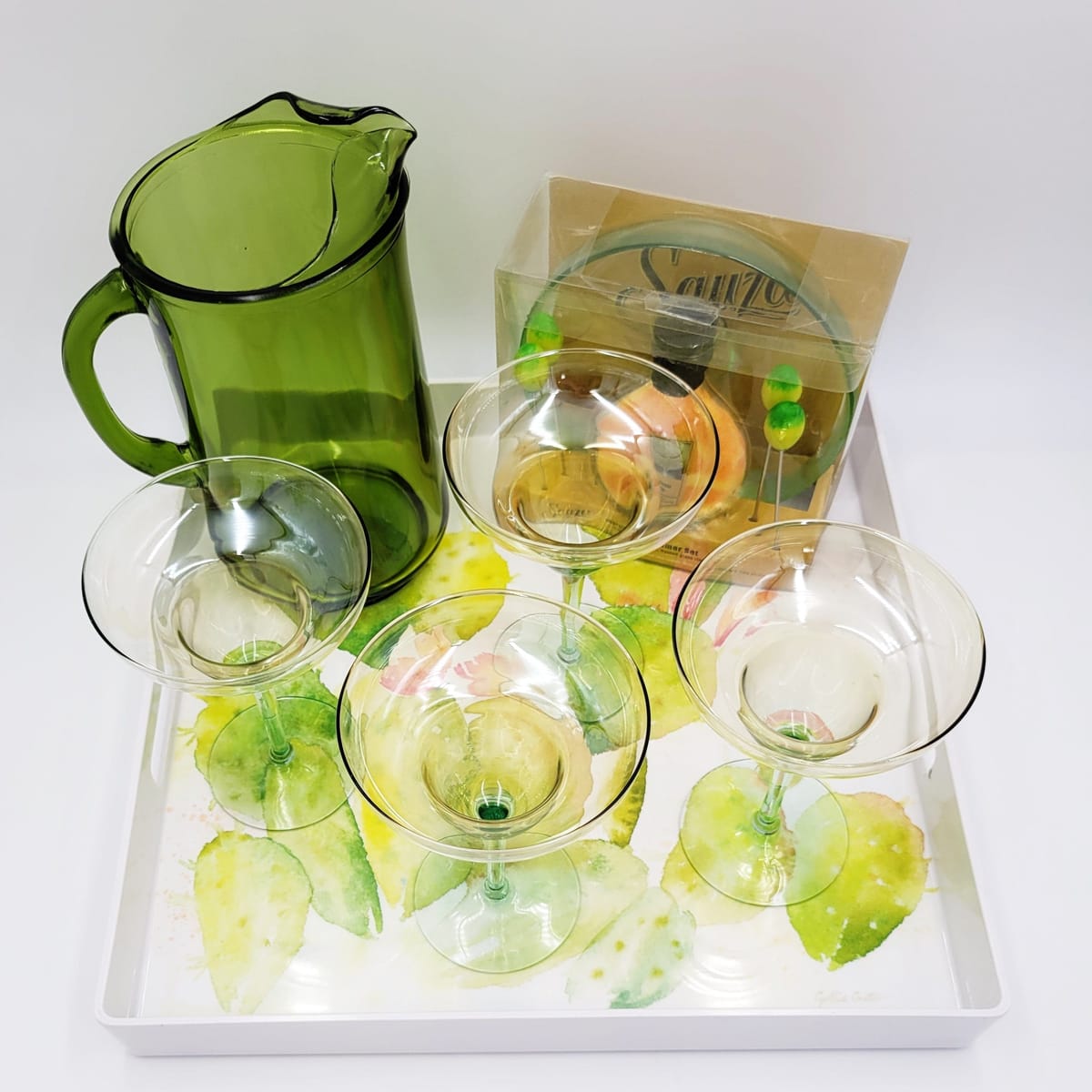 Nicole Miller Barware Curated Margarita Set Tray Chiller Glasses Pitcher Barware Set