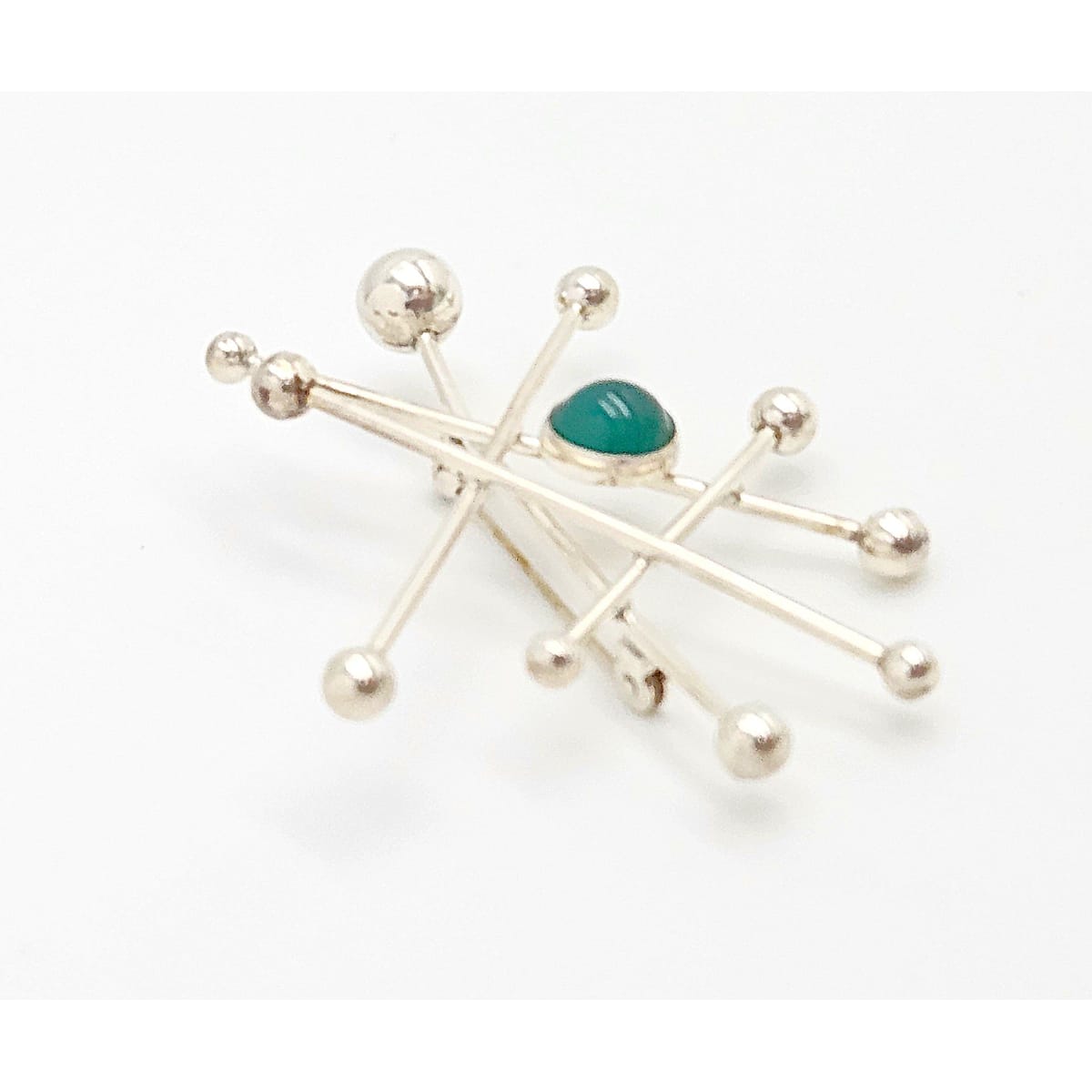 Niels Erik From Jewelry Danish Designer NE From Sterling & Chrysoprase Modernist Brooch C 1950/60s