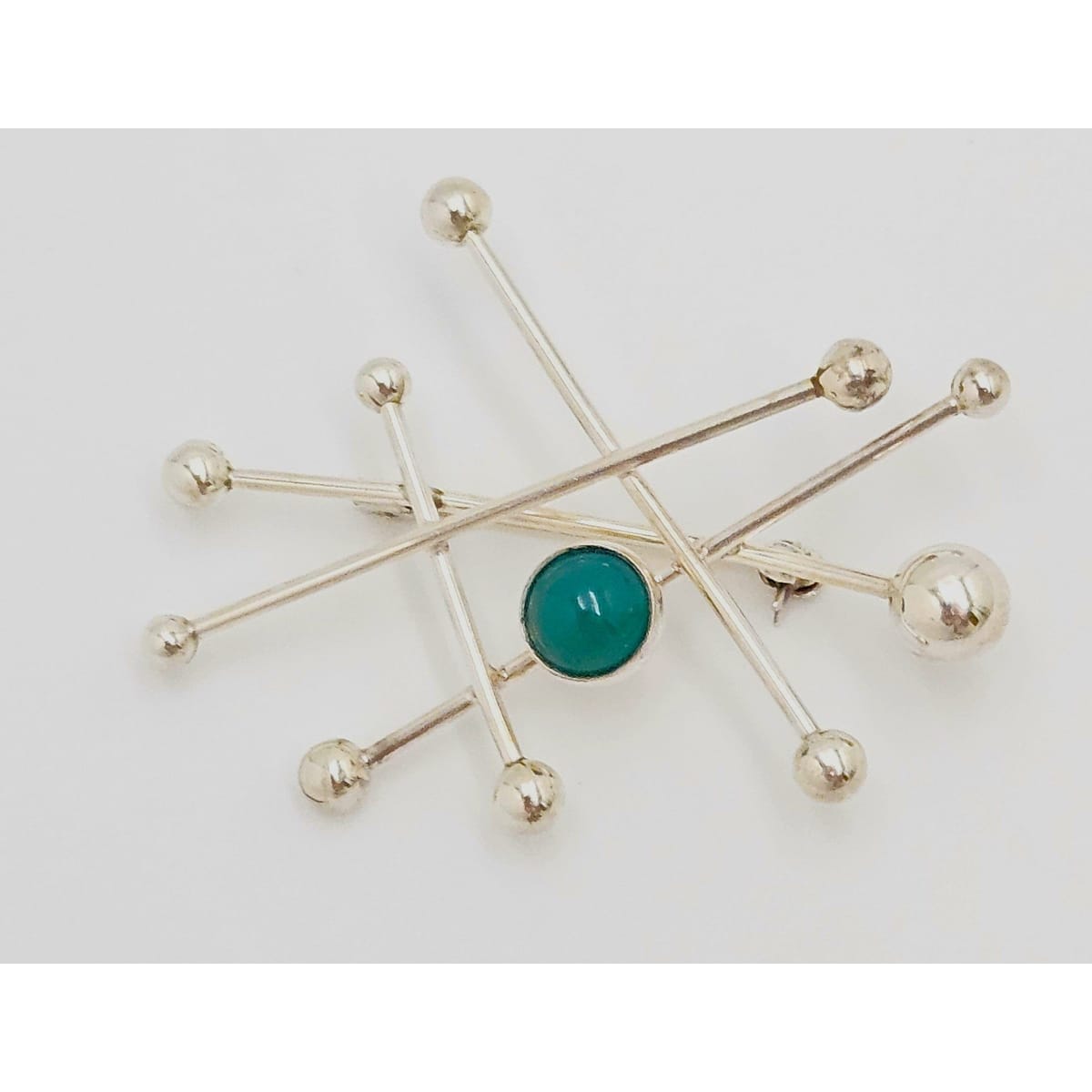 Niels Erik From Jewelry Danish Designer NE From Sterling & Chrysoprase Modernist Brooch C 1950/60s