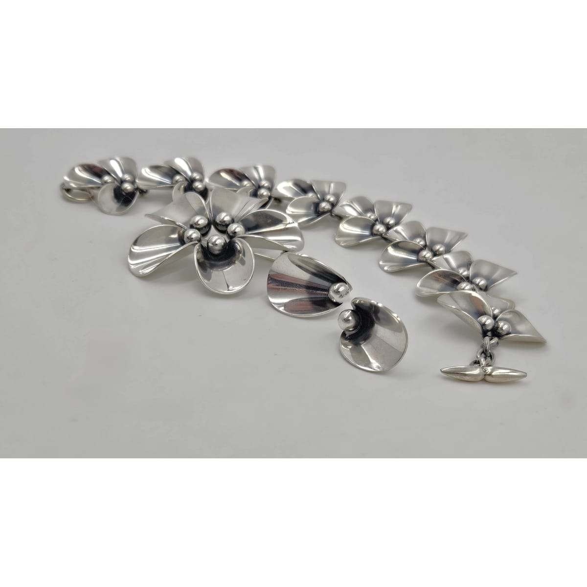 Niels Erik From Jewelry Danish NE From Sterling Modernist Flowers Demi Parure Set C. 1950s