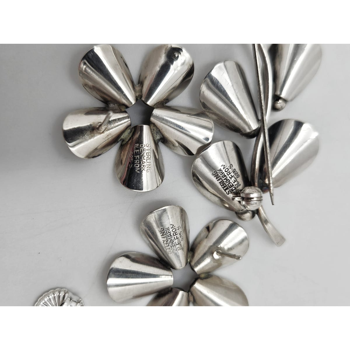 Niels Erik From Jewelry **Danish Niels Erik From Sterling Modernist Flowers Demi Parure Set C. 1940/50s