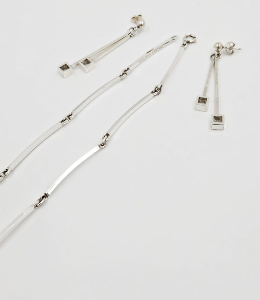 Niels Erik From Jewelry NE From Denmark Sterling Modernist Bar Link Earrings & Necklace Set 1960s