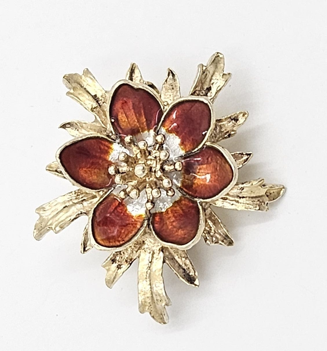 Norway Jewelry Norway Sterling Enamel 3D Flower Brooch '60s RARE