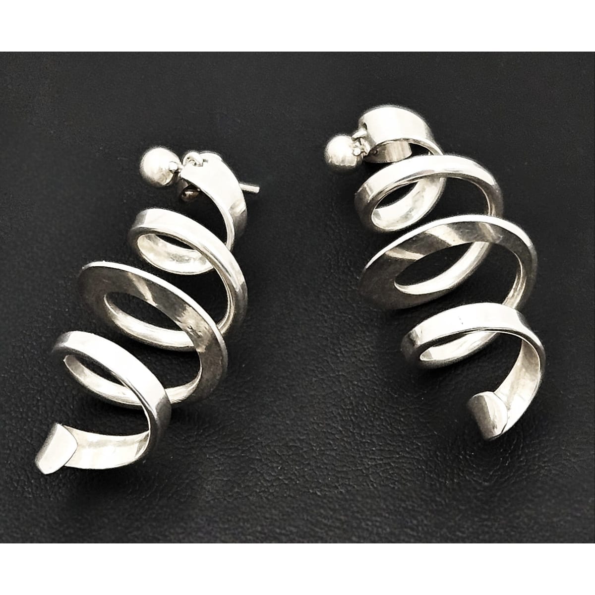 Norway Plus Designs Earrings Rare AGE Norway Designs Modernist Sterling 3D Spiral Dangle Earrings 60s