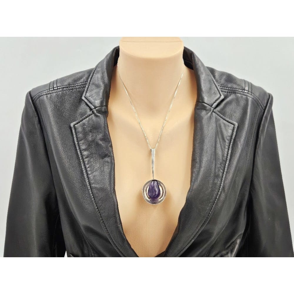Norway Plus Designs Jewelry Superb EC NORWAY+Designs Modernist 3D Sterling Amethyst Pendant 1960s