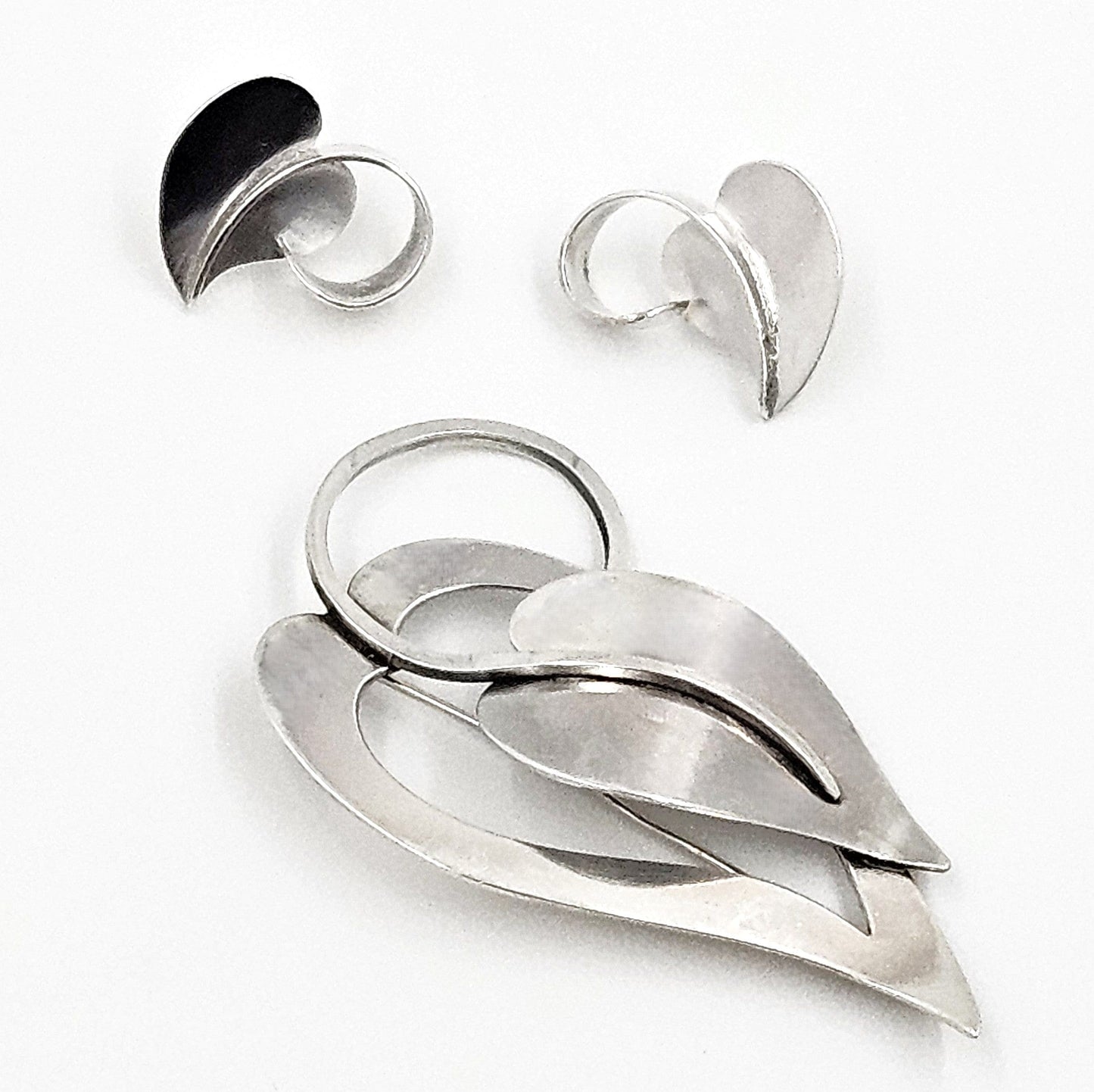 Paul Lobel Jewelry Rare NY Designer Paul Lobel Sterling Modernist Earrings & Brooch Set 1950s
