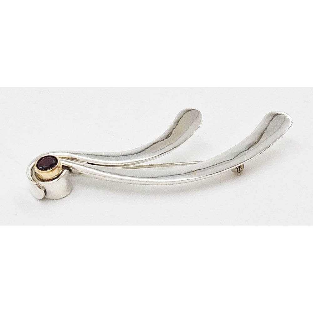 Peter James Jewelry Artisan Sterling Silver & 14K Gold Abstract Modernist Brooch Signed Peter James