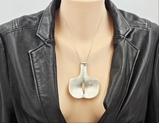 Prele Sterling Jewelry Artisan Signed Sterling Silver Unisex Abstract Modernist XL Pendant Necklace