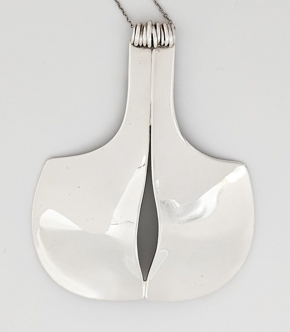 Prele Sterling Jewelry Artisan Signed Sterling Silver Unisex Abstract Modernist XL Pendant Necklace