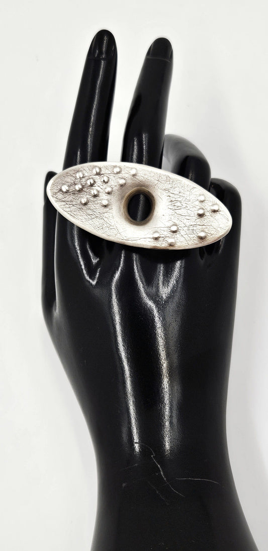 RG Sterling Jewelry Superb Designer Signed RG Sterling Textured Face Modernist Statement Ring