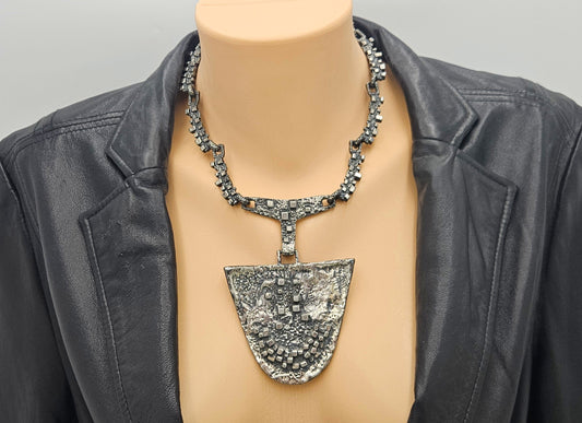 Robert Larin Jewelry Robert Larin Brutalist Silver Huge Collar Statement Pendant Necklace C. 60/70s