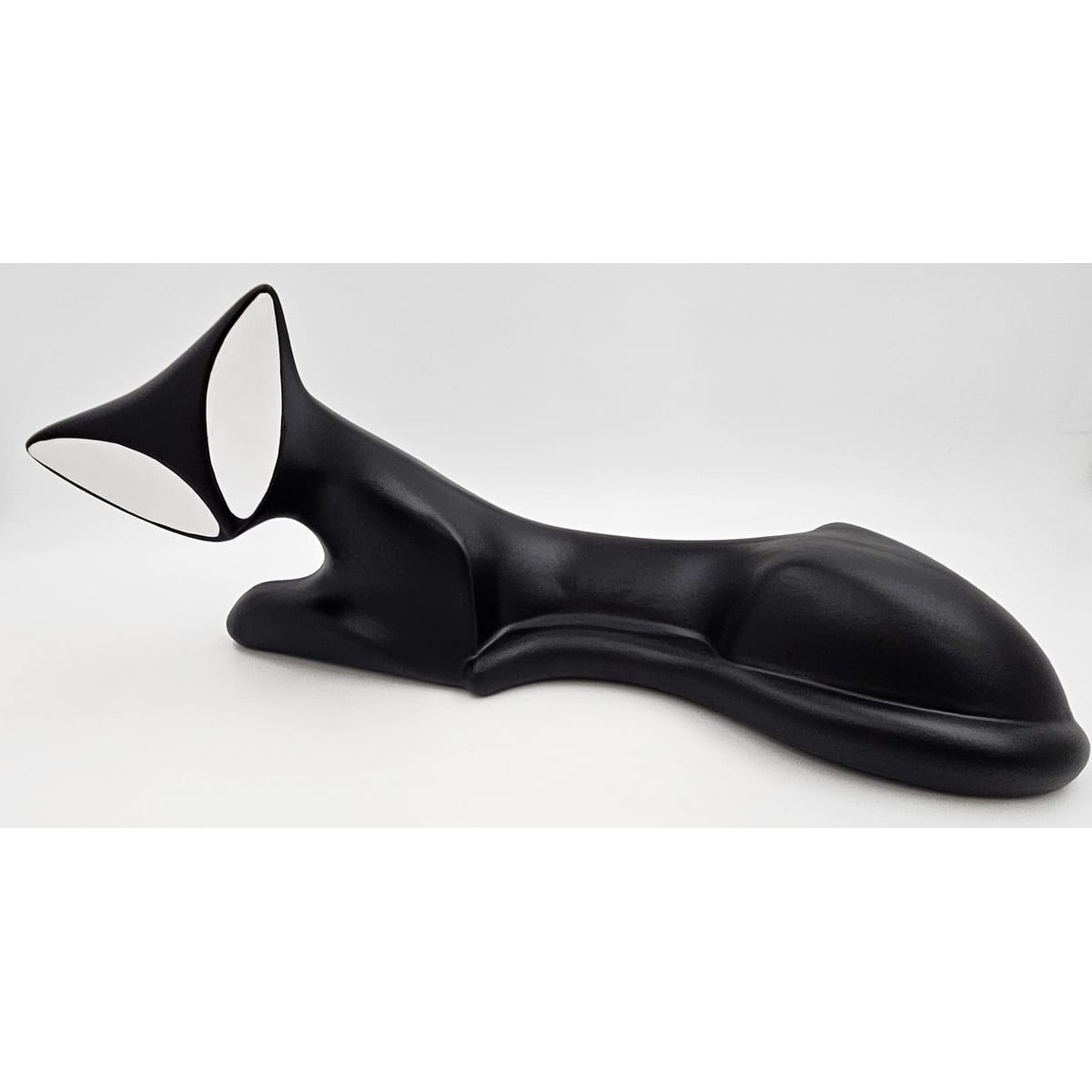 Robinson Black Cat Sculpture Artwork MCM Retro Modernist Cubism Royal Dux Style Black Ceramic Cat Signed 1965
