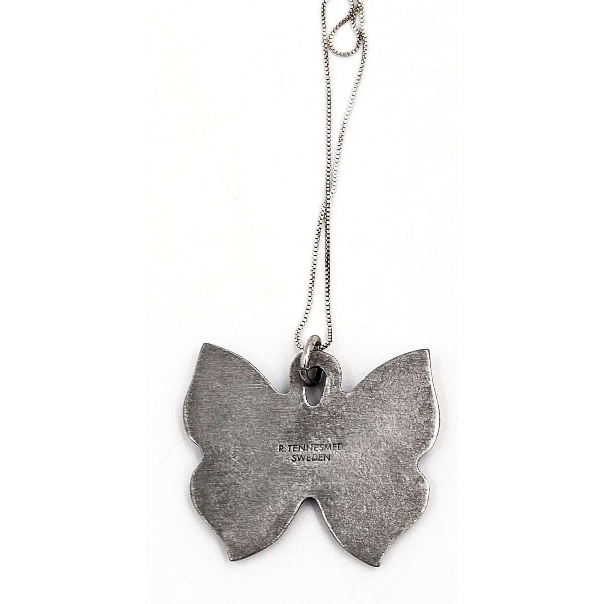 Rune Tennesmed Jewelry Sweden Rune Tennesmed Pewter Butterfly Pendant Sterling Necklace C. 1960&