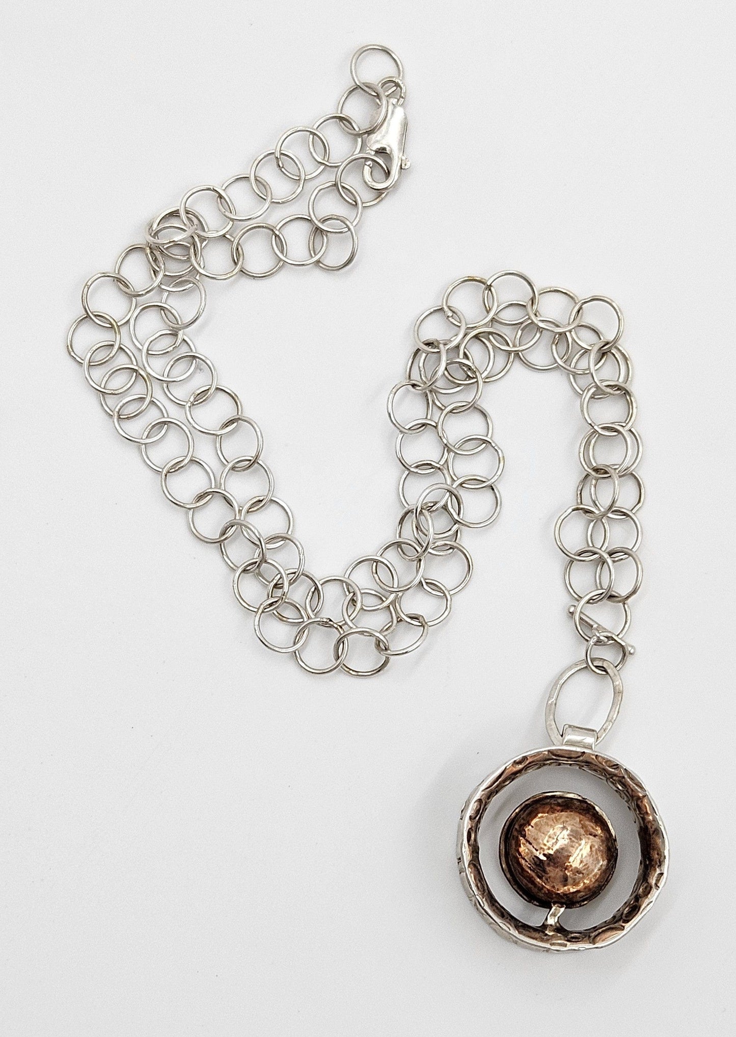 Sabando Jewelry Designer Sabando Modernist Sterling & Copper Pendant Necklace