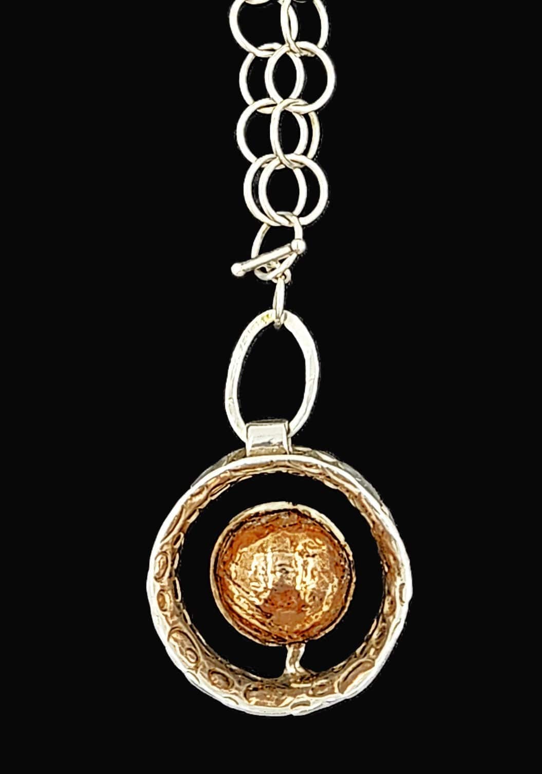 Sabando Jewelry Designer Sabando Modernist Sterling & Copper Pendant Necklace