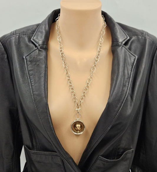 Sabando Jewelry Designer Sabando Modernist Sterling & Copper Pendant Necklace