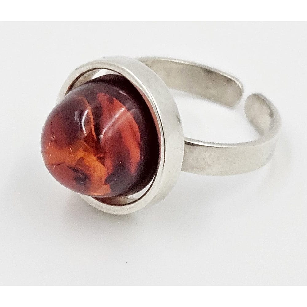 Scandinavian Sterling Amber Ring Jewelry Vintage Scandinavian Modernist Sterling Silver & Amber Domed Cocktail Ring