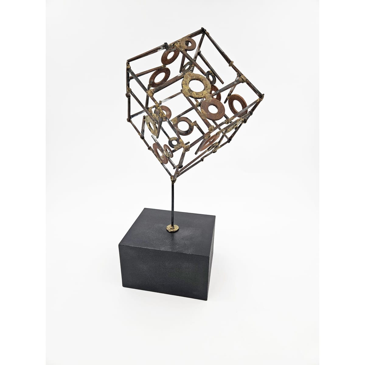 Sculpture Sculpture Abstract Constructivism Nails and Washers 3-D Cube Sculpture Circa 1960s