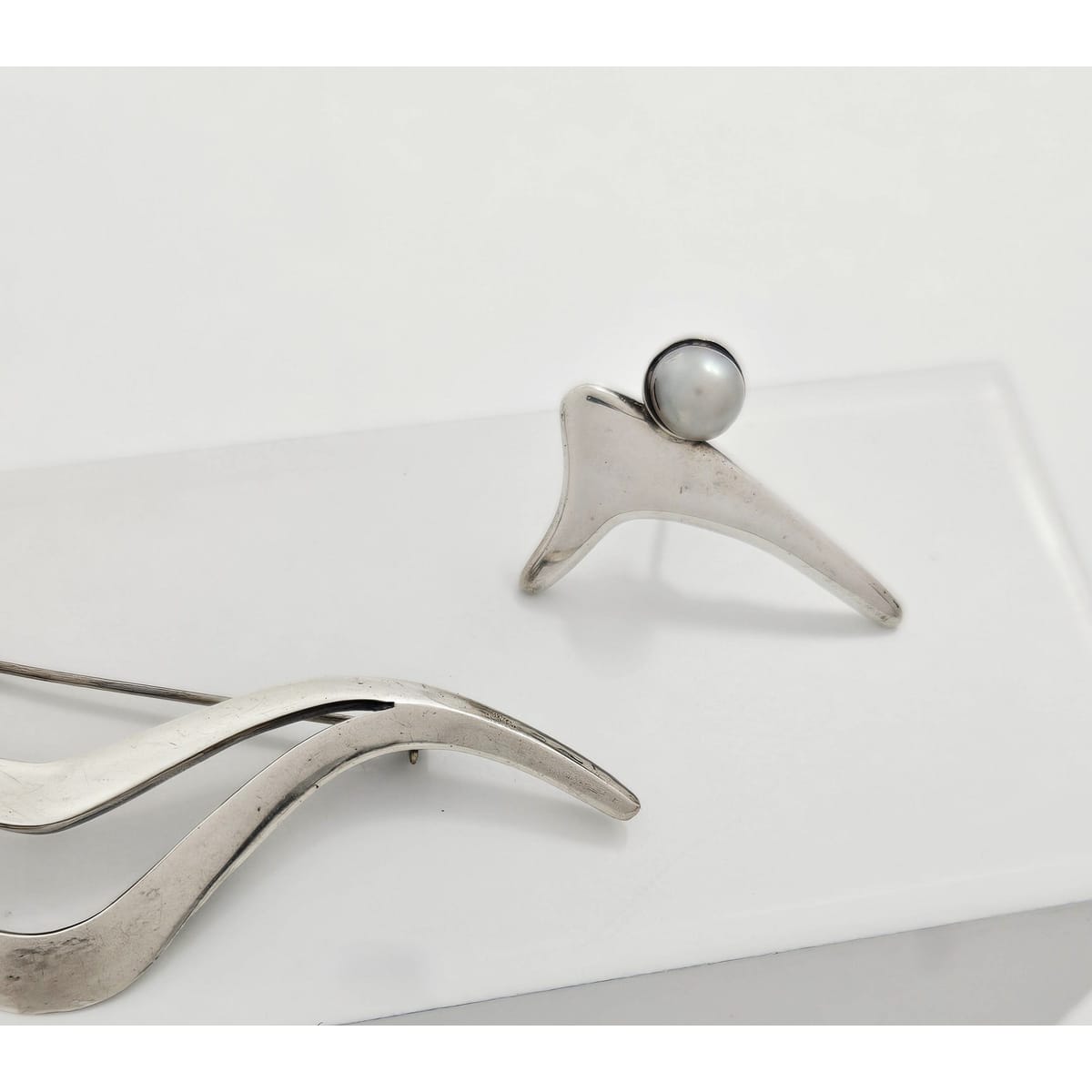 Sigi Tasco Jewelry Superb Sigi Tasco Sterling & Pearl Modernist Demi Parure Set 1940s