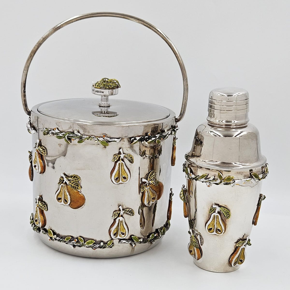 St John Barware St John Ice Bucket and Shaker with Raised Fruit Motif