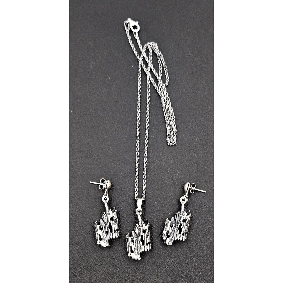 Sterling Brutalist Set Jewelry Vintage Sterling Silver Brutalist Necklace & Earrings Set - Signed