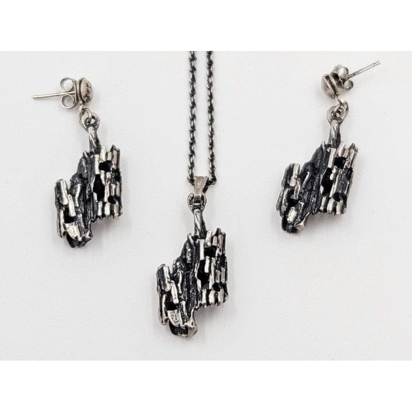 Sterling Brutalist Set Jewelry Vintage Sterling Silver Brutalist Necklace & Earrings Set - Signed