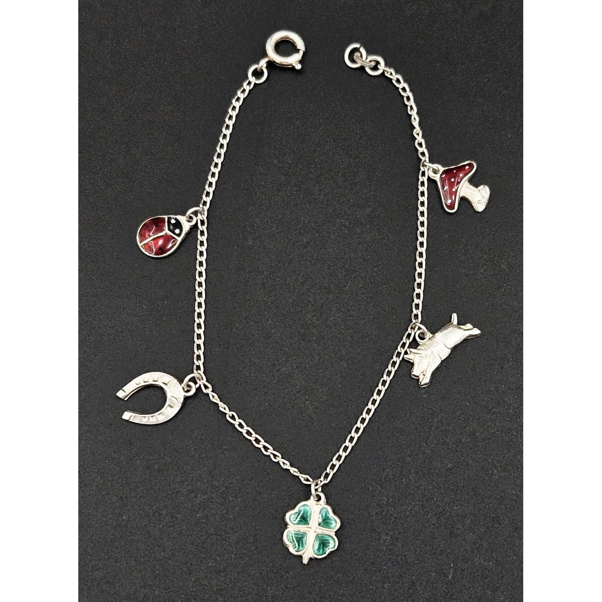 Sterling Scandinavian Lucky Charms Bracelet Jewelry Set of 2 Scandinavian Sterling & Enamel Lucky Charms Bracelets 1940/1950s