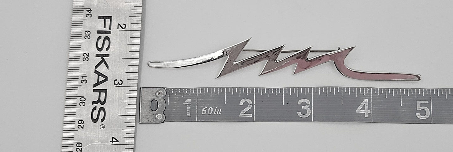 Taxco Sterling Artisan Brooch Jewelry 925 Silver Abstract Mod Brooch XL Mexico Lightening Bolt